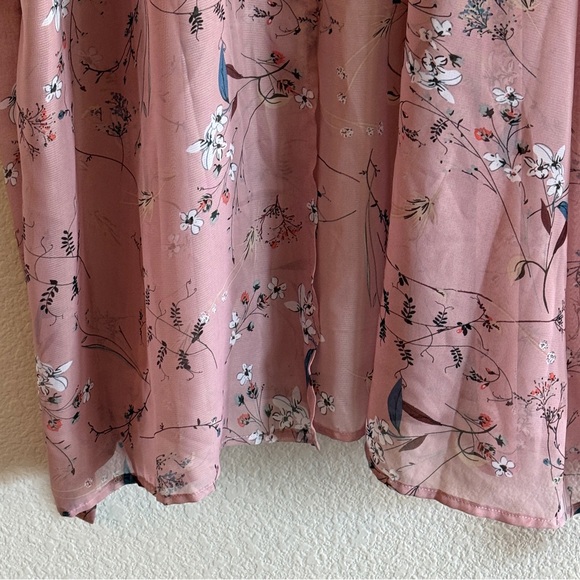 🆕 Blush Pink Floral Kimono Robe – Sheer Lightweight Chiffon Wrap with Belt NWOT - Picture 9 of 16
